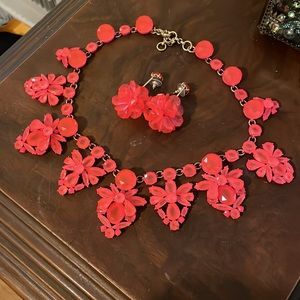 Jcrew hot pink bib necklace and earrings set